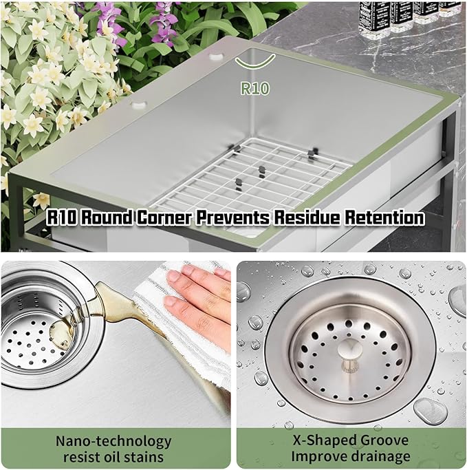 30x22 Inch Stainless Steel Utility Sink-Freestanding Laundry Sink Practicality With Accessories Stainless Functional Faucet,Soap Dispenser, SS Sink Grid For Laundry,Garage,Outdoor Kitchen,Garden...