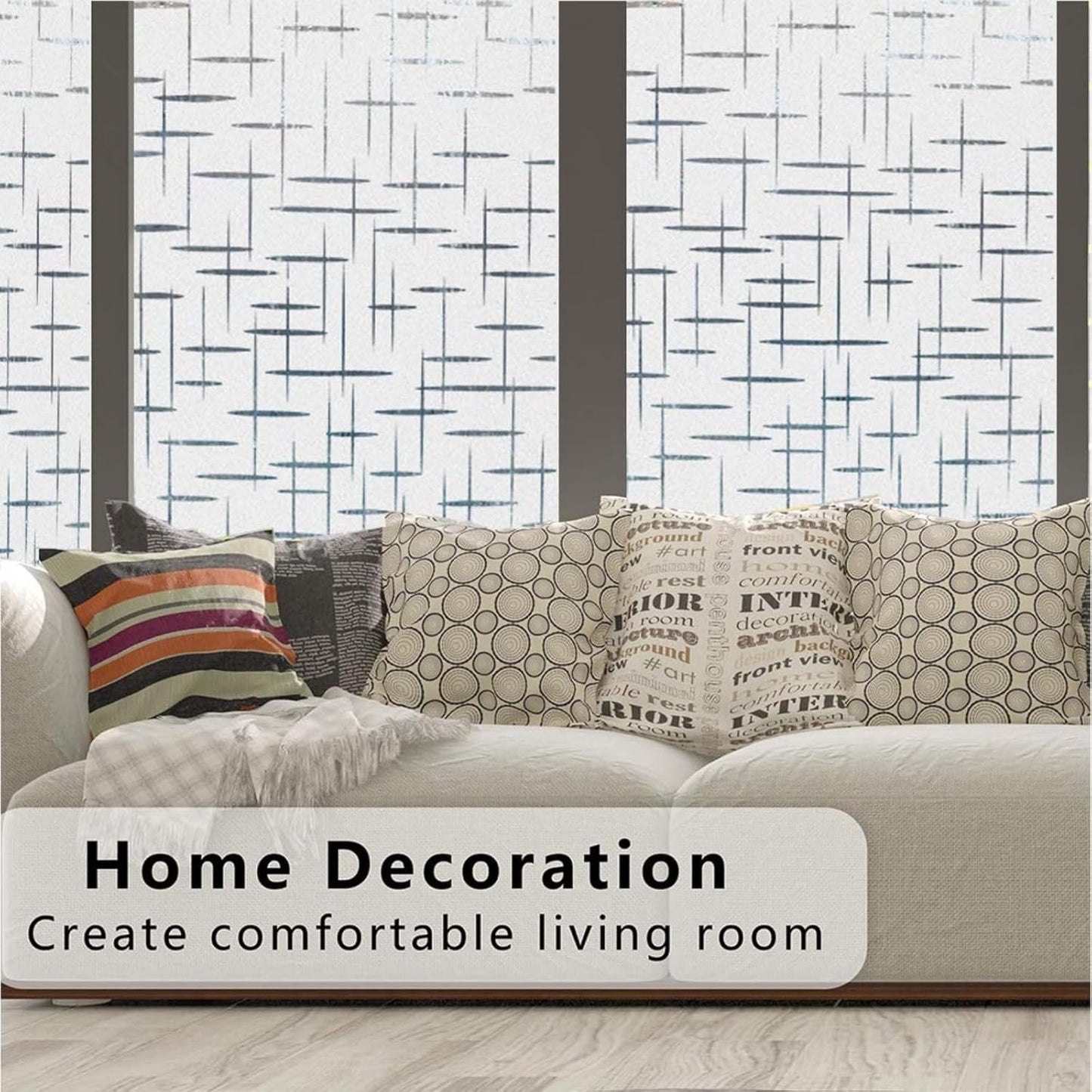 Finnez Frosted Window Film Non-Adhesive, Frosting Privacy Film for Glass Windows, Self Static-Cling Decorative Window Cling for Home Office UV Protection Cross Pattern 11.8 x 78.7 inches