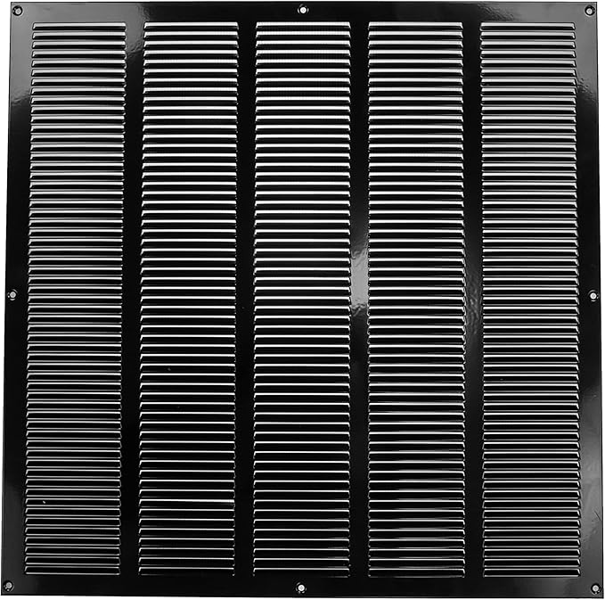 Repa Market Air Vent Cover 20x20 Inch (Outer Dimensions) Black Galvanized Steel Louvered Grill Cover with Mesh Screen/Wall or Ceiling Vent/HVAC Register for Indoor and Outdoor Ventilation