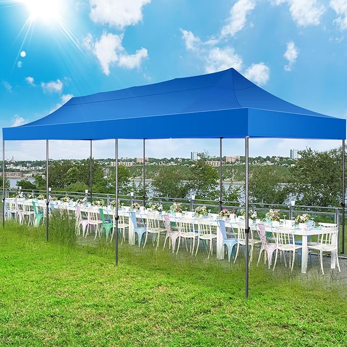 COBIZI 10x30 Pop up Canopy Tent 10x30 Canopy with Sidewall Waterproof Heavy Duty Commercial for Parties Outdoor Garden Gazebo Tent, Carry Bag with Wheel(10x30ft with Sidewalls,Blue)