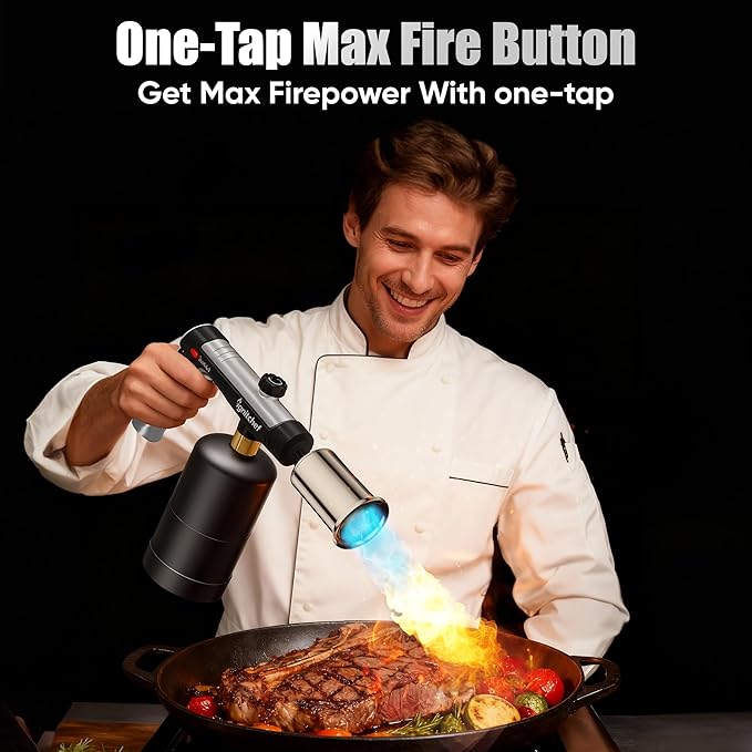Powerful Propane Torch Head, Culinary Torch Lighter, Kitchen Cooking Torch, Adjustable Blow Torch for Sous Vide Searing Steak, Grill, Charcoal Starter, Campfire(Propane Tank Not Included)