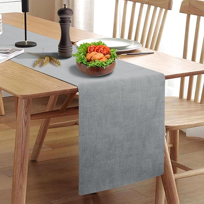 Waterproof Wipeable Table Runner, Thick Farmhouse Table Runner, Dresser Runner, Rustic Table Runner for Kitchen Dining Room, Bedroom, Living Room, Indoor and Outdoor (108'', Grey)