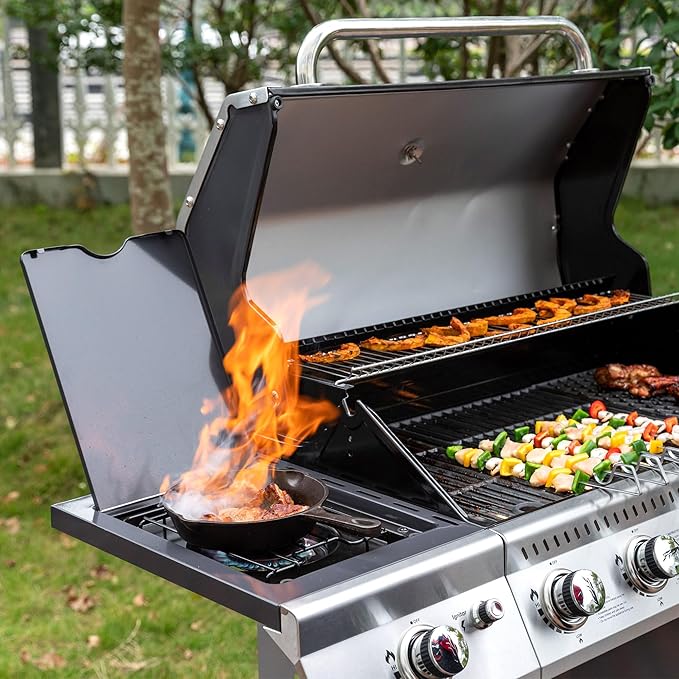 Royal Gourmet GA5404G 5-Burner Propane Gas Grill with Side Burner & Warming Rack, Outdoor BBQ Grill with 64,000 BTUs Output & 774 Sq. in. Cooking Area for Outdoor Barbecue, Grey