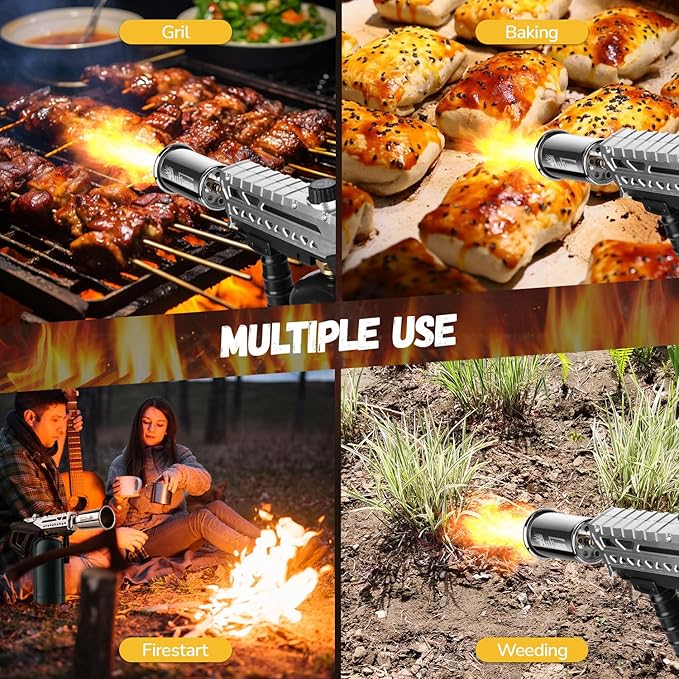 Powerful Grill Torch Gun | Propane Torch Gun, Adjustable Flamethrower | Blowtorch for BBQ, Camping, Charcoal Lighter & Fire Starter