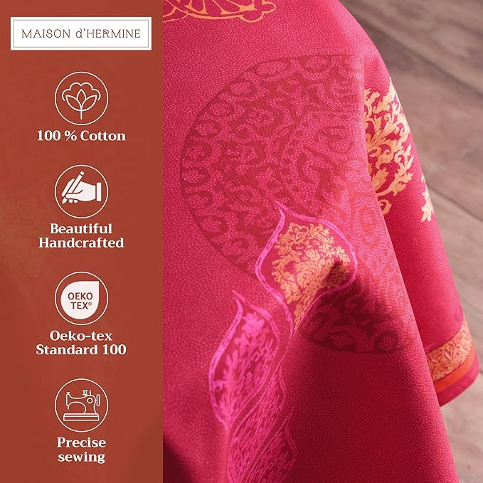 Maison d' Hermine Table Cloth Round Table 100% Cotton 63 Inches Fall Tablecloth Reusable Everyday Use for Thanksgiving Christmas Decorations Dining Farmhouse Party (Versailles)