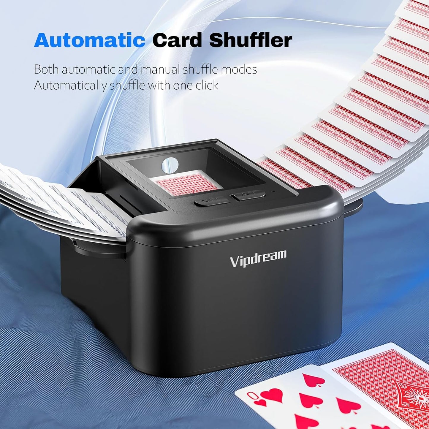 Automatic Card Shuffler for 1-2 Decks, Dual Mode Card Shuffler with USB-C Rechargeable Battery, Card Shuffler & Dealer for UNO, Skip-Bo, Poker, Blackjack, Texas Hold’em, Party & Travel