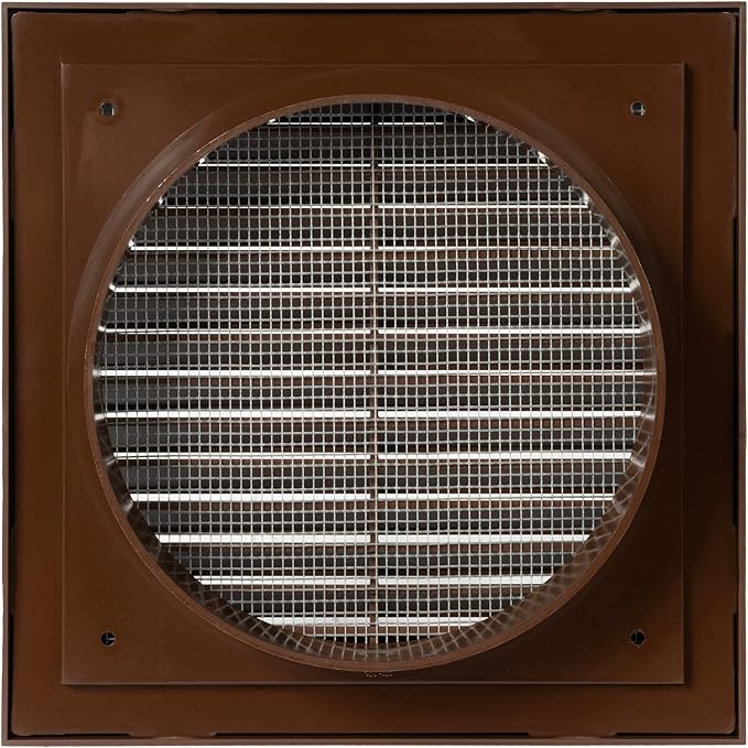 Brown 6" Inch Ventilation Grille - Inside/Outside use - (Flange 5.9"Ø/Cover 8"x8") - Air Vent Louver - Exhaust Hood - Available 3 Sizes / 4 Colors.