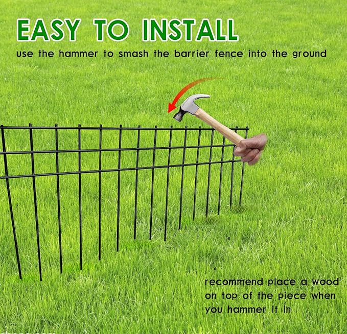 24x15-inch No Dig Animal Barrier Fence, 10 Pack Black Dig Protective Fence with 1.5 inch Spike spacing, Dog/Rabbit/Groundhog Underground Defence, for Outdoor Garden Patio