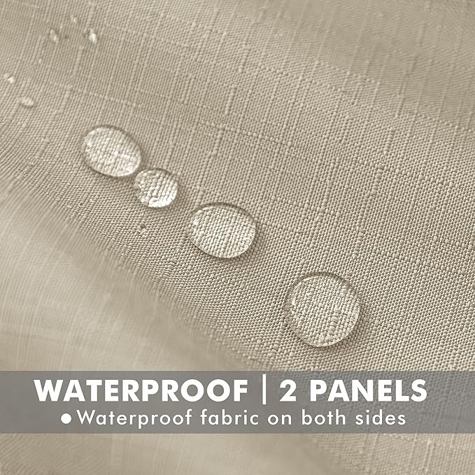 HolidayIdeas 6 Panels Linen Outdoor Curtains for Patio Waterproof-Cream Outside Gazebo Curtains 54"x95"-Indoor/Outdoor Weighted Weatherproof Curtains, Privacy for Pergola, Porch, Cabana, Sunroom