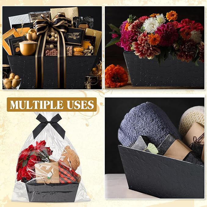 Wonderjune 20 Pcs Valentines Day Gift Baskets Empty To Fill Baskets For Gifts Empty With Gift Bag Bow Valentines Gifts Storage Basket Bulk for Wedding Party Wrapping(Black)