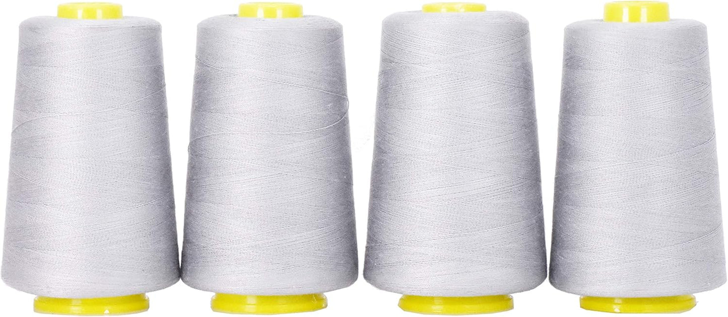 Mandala Crafts 4 Pack of Serger Threads Cones Spools - 20S/2 24000 Yards Polyester Gray Threads for Sergers Machine and Overlock Quilting Sewing Machine