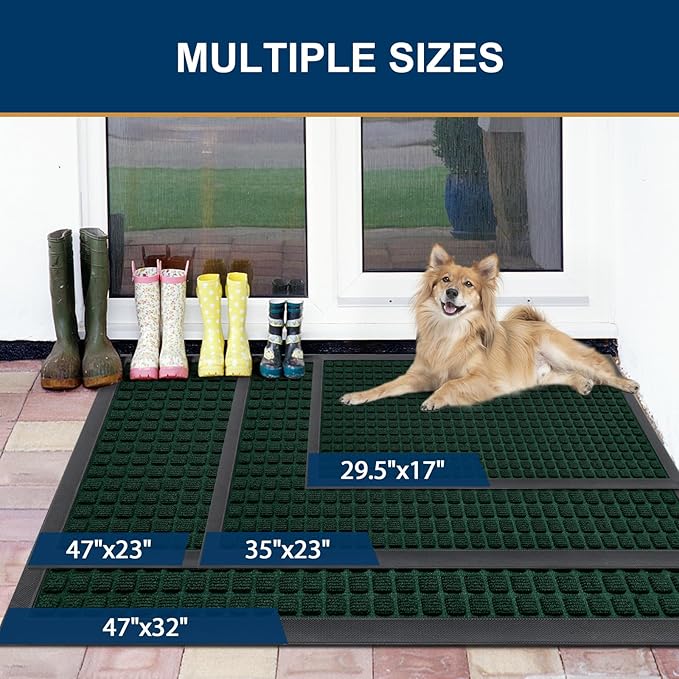 Smiry Front Door Mat Outside Entrance, Heavy Duty Natural Rubber Doormat, Non Slip Trap Dirt and Moisture Easy Clean, Low Profile Welcome Floor Mats for Indoor Outdoor Entry, 70x46.5 Inch, Black Green