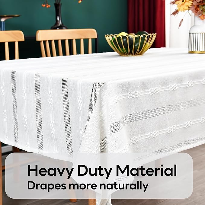 White Cotton Tablecloth for Rectangle Table Heavy Duty Farmhouse Vintage Tablecloth Washable Rustic Table Cover (White, 52''x 98'')