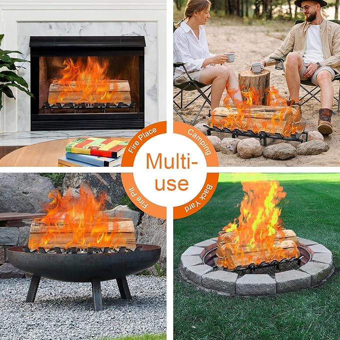 24" Fireplace Grates with Ember Retainer,Fireplace Wood Holder for Inside Fireplace, Fireplace Log Grate for Wood Stove