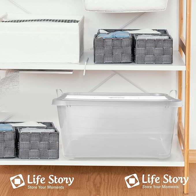 Life Story 6 Pack Light Duty Stackable Storage Bin, 55 Quart Home Organizer, Versatile Lightweight Locking Bins with Carrying Handles, Clear