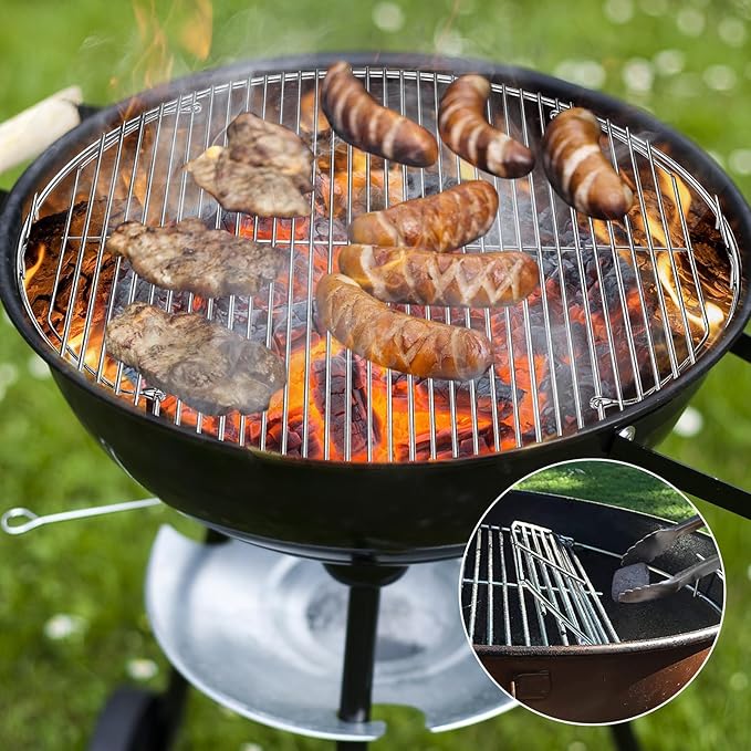 Hinged Cooking Grate for Weber 22 inch Charcoal Grill Stainless Steel Replacement Grate Compatible with One Touch Smokey Mountain Kettle Grill Parts with Handle