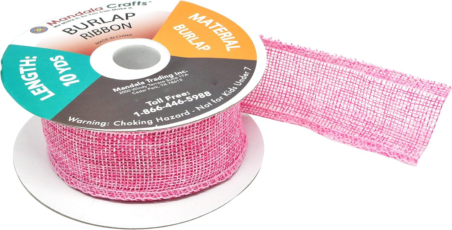 Mandala Crafts Pink Burlap Ribbon 1.5 Inches Wide Jute Ribbons for Crafts - 20 Yds Roll Rustic Burlap Wrap Trim Ribbons for Wreaths Bows Wedding Party Decoration