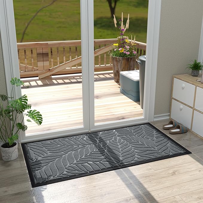 Yimobra 47x24 Large Door Mat Outdoor Indoor, All-Season Waterproof Door Mat Outside Entrance, All-Weather Non-Slip Outside Doormat for Garage Patio Entryway, Grey