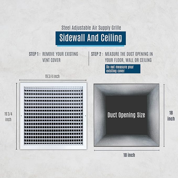 [4 Pack] Fits 18x18 Duct Opening Steel Adjustable Air Supply Grille by Handua | Register Vent Cover Grill for Sidewall and Ceiling | White | Out. Dim.: 19.75" X 19.75"
