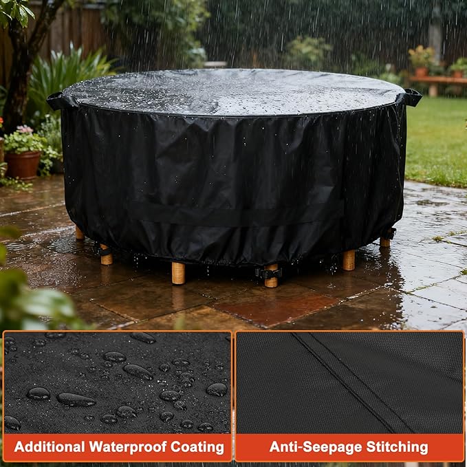 LBTING Round Patio Furniture Cover, Outdoor Table Chair Set Covers 62Dia x 28H Inches, 420D Waterproof Windproof Dust-proof UV-Resistant Furniture Cover - Black