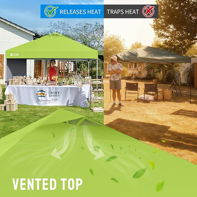 CROWN SHADES 10x10 Pop Up Canopy with 1 Side Wall - Beach Tent with One Push Setup - Outdoor Sun Shade for Events, Parties, Camping - Gazebo with STO-N-Go Cover Bag (Green)