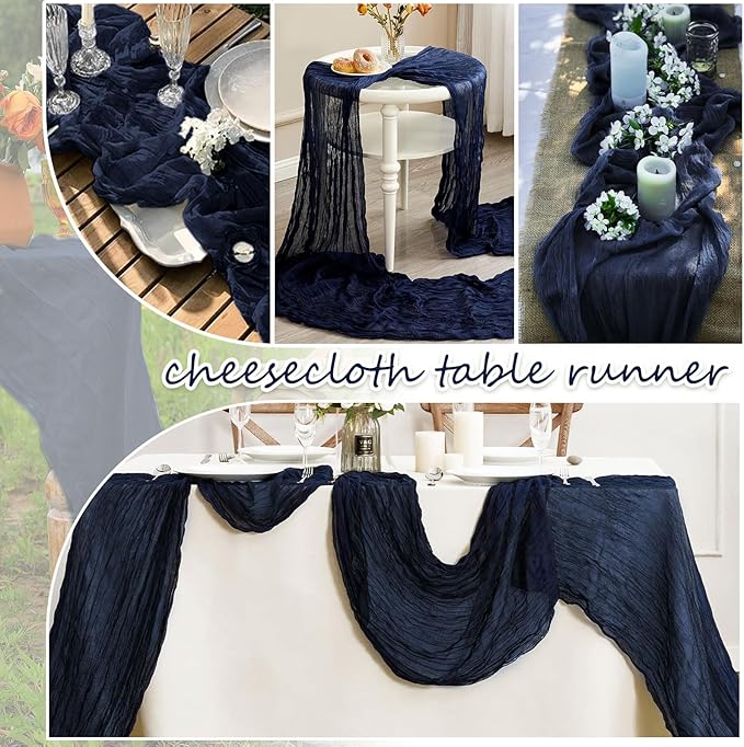 20 Packs Cheesecloth Table Runner 10FT Long Boho Gauze Fabric Table Runner Vintage Rustic Sheer Runners for Wedding Party Bridal Baby Shower Table Decorations (Navy Blue )