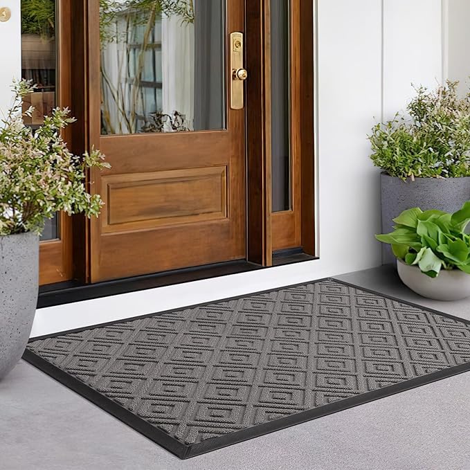 LEKEEPGO Large Front Door Mat Outside Entrance 31.5"x47", Drainage Welcome Matt Outside, Absorbent Doormat, Non Slip Rubber Mats, Dirt Resist Door Mats for Front Door, Patio, Home Entrance, Grey
