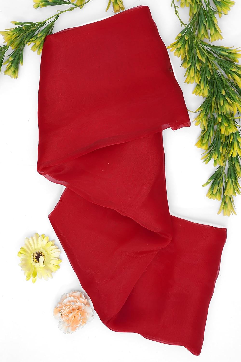 Organza Fabric 5 Yard Bridal Solid Sheer Organza Fabric Bolt for Wedding Dress, Fashion, Crafts, Decorations Silky Shiny Organza 44" - (5 Yard, Red)