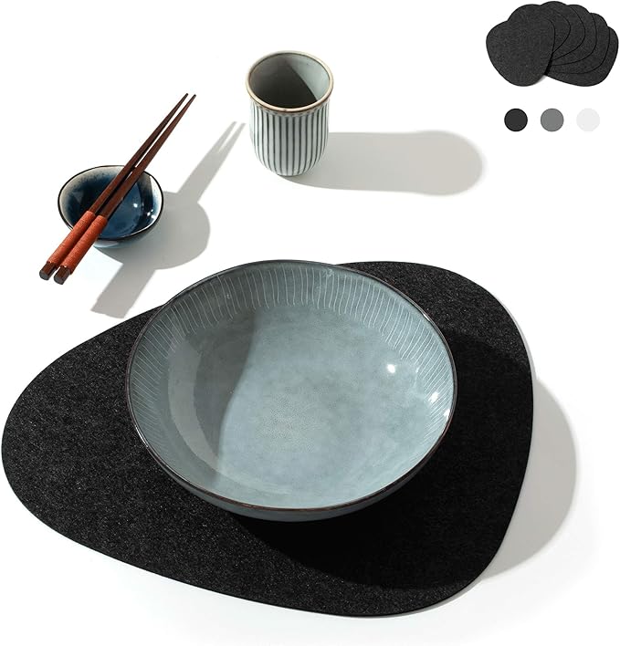 Chillify Table Coaster Set of 6 | Non-Slip, Heat-Resistant, Washable Placemats | Suitable for Outdoor Use | Dark Gray, Oval