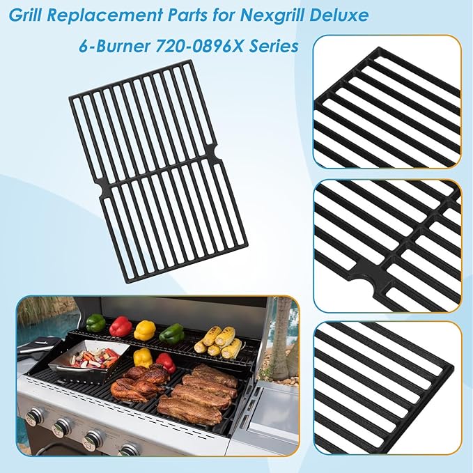 Replacement Parts for Nexgrill 720-0896B 720-0896E 720-0896C 720-0896X Deluxe 6-Burner Gas Grills, Cooking Grate, Heat Shield Tent and Burner for Nexgrill Replacement Parts 6 Burner