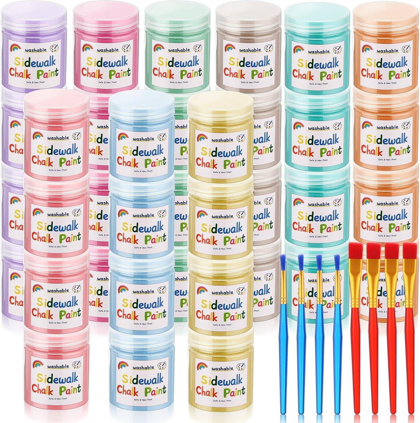 Faccito 9 Pcs Sidewalk Chalk Paint Kit Non Toxic Paint Washable Powdered Chalks Mix in Water 9 Vibrant Colors with Paintbrush for Creative Sidewalk and Chalkboard Fun