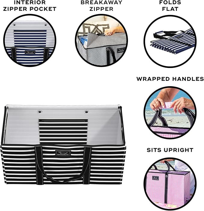 SCOUT Errand Boy - Extra Large Lightweight Utility Tote with Breakaway Zipper - Collapsible Grocery and Market or Beach Tote