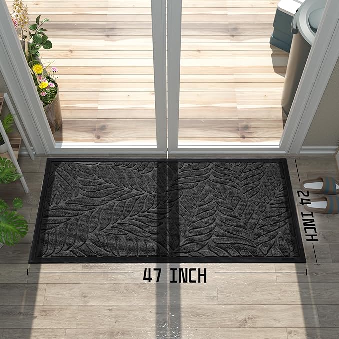 Yimobra 47x24 Large Door Mat Outdoor Indoor, All-Season Waterproof Door Mat Outside Entrance, All-Weather Non-Slip Outside Doormat for Garage Patio Entryway, Black