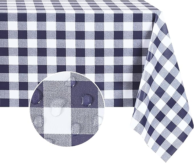Romanstile Rectangle Vinyl Tablecloth, 100% Waterproof Buffalo Gingham Plastic Table Cloth, Heavy Duty Wipeable Checkered Table Covers for Outdoor, Camping, Picnic, Patio - 54 x 78, Navy Blue