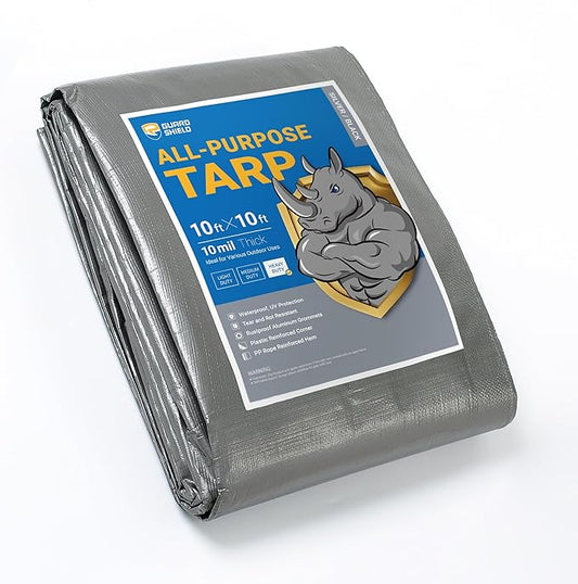 GUARD SHIELD Heavy Duty Tarp 10x10 Feet Silver/Black Multi Purpose Thick Waterproof Poly Tarp Cover 10mil