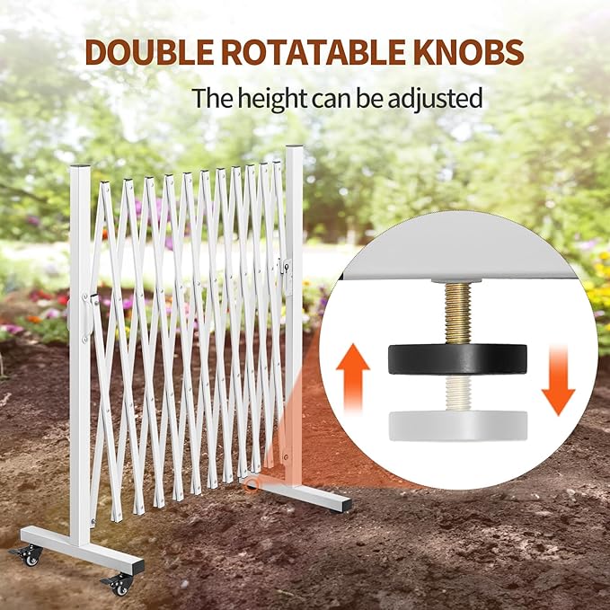 Aluminum Expandable Garden Fence, Portable Barricade Gate with Casters, Expansion Size 201×15.2×40.6 inches, Adjustable Flexible Fence Mobile Barricade Safety Barrier