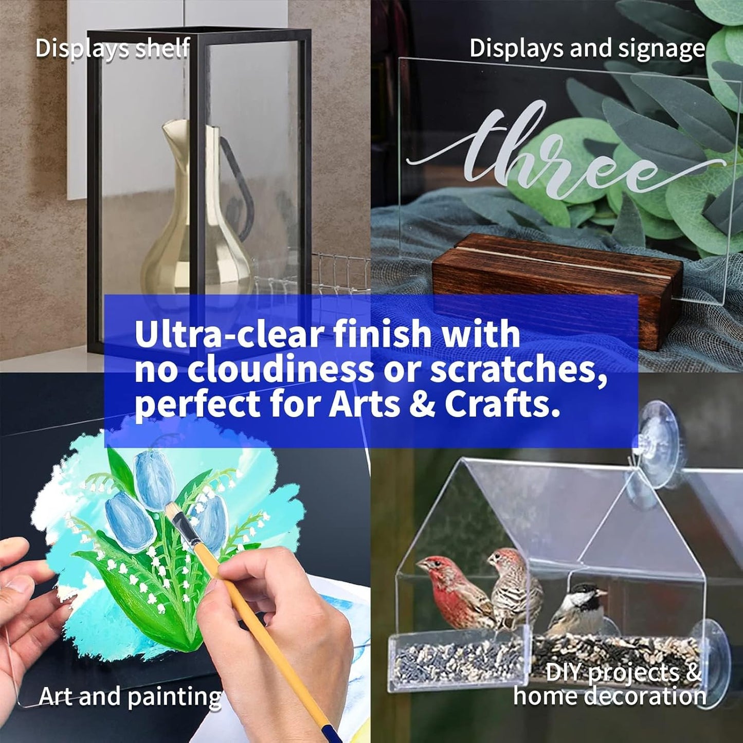 Art3d (2 Pack) 1/8" Thick Plexiglass Sheets - 36" x 48" PET Clear Acrylic Sheets for Art Design，Craft Projects, Signs, DIY in Home, Wedding, Festival,Party,Office