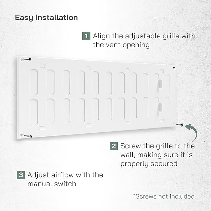 Vent Systems 16" x 6" Inch (Outer Dimensions) Metal Air Vent Grille - White Adjustable Register Vent Cover - Open/Close Air Supply Intake Wall Vent - Heating/Cooling Ceiling Grille for House, Garage
