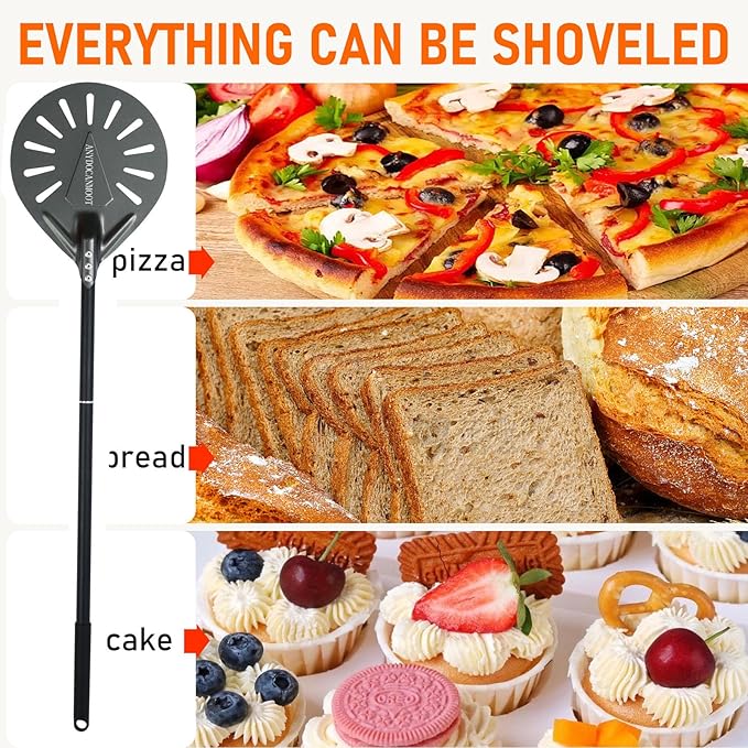 Perforated Pizza Peels 6 INCH pizza spatula paddle Long Handle Metal Pizza Spatula for Indoor and Outdoor (6 inch bundle)