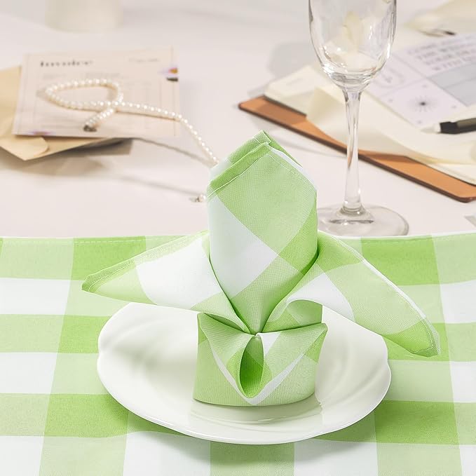 Buffalo Plaid Table Napkins Set of 100 Checkered Cloth Napkins 17x17 inch Washable Dinner Gingham Pattern Napkins Soft Napkins for Wedding Party Dining Banquet(Emerald and White)