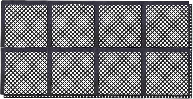 Anti-Fatigue Rubber Floor Mat, 8-Pack Interlocking Anti-Slip Tiles – Assembled Size 84"x42" (Each 21"x21") for Workplace, Home, Indoor & Outdoor Use