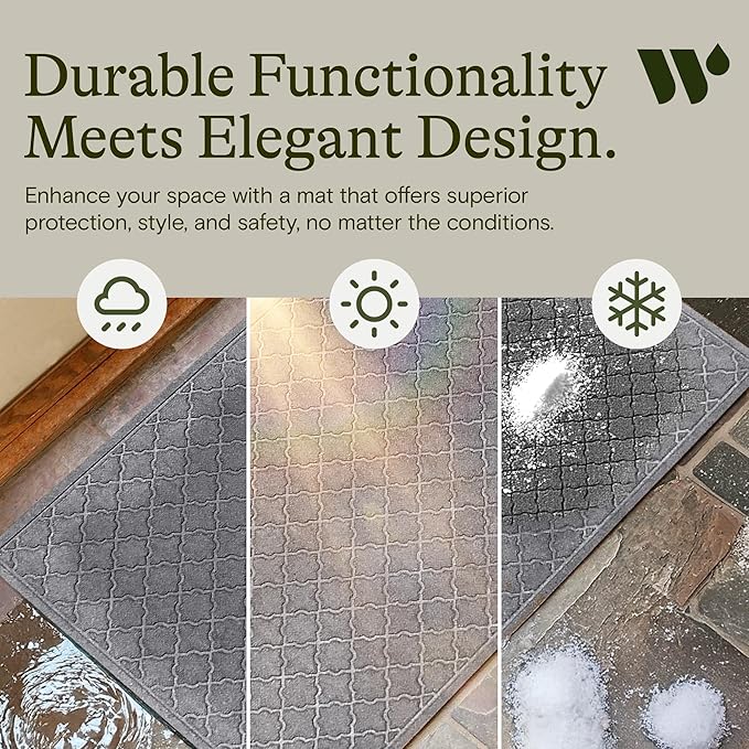 WaterHog Heavy Duty Doorway Mat, 3' x 5', Made in USA, Durable & Skid-Resistant Entryway Mat, Water-Trapping, Indoor/Outdoor Decorative Floor Covering, Cordova Collection, Medium Grey