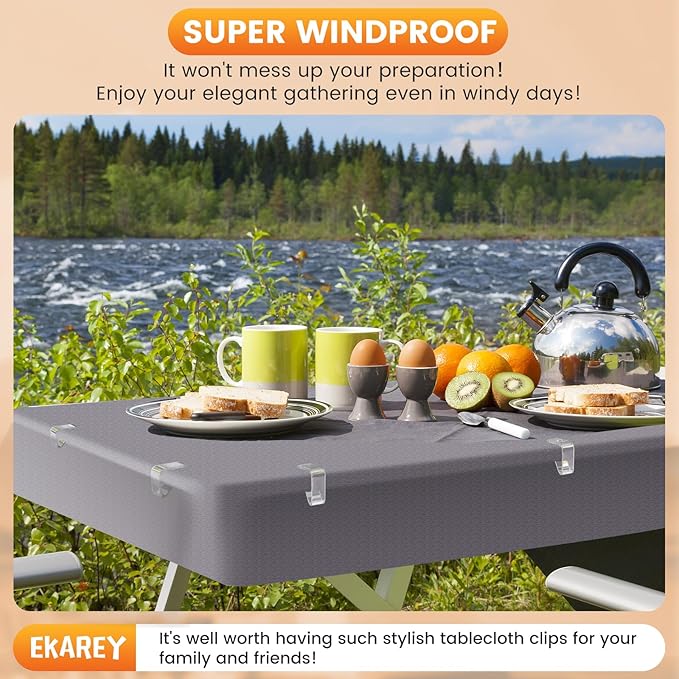 24 Pieces Clear Tablecloth Clips, Durable Plastic Table Cover Holders, Windproof Transparent Clamps for Securing Tablecloths Indoor Outdoor Party, Wedding, Christmas Event, Picnic, Camping (24, Large)