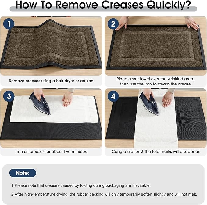 Large Front Door Mat Outside Entrance Indoor Doormat, 36" x 24" Outdoor Mats For Patio Waterproof, Outdoor Door Mats For Outside Entry, Indoor Rugs for Entryway, Sturdy Natural Rubber Entry Mat, Begie