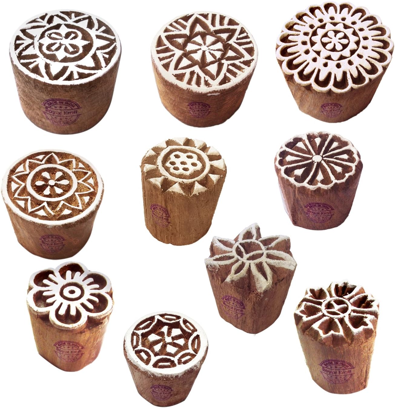 Henna Print Stamps Classy Small Round Shape Wooden Blocks (Set of 10) Htag2155