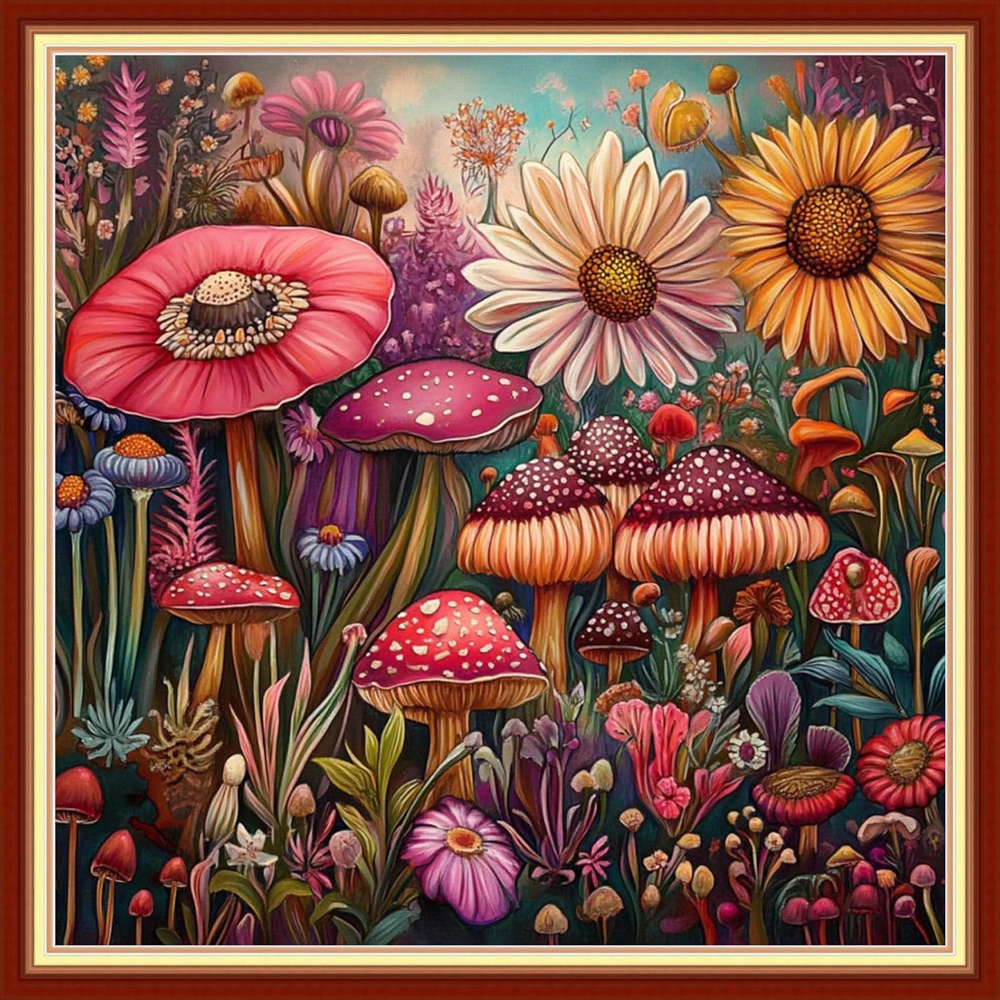 Joyhoor Cross Stitch Kits for Beginners Stamped Cross-Stitch Supplies Needlework preprint Embroidery Kits for Adults DIY Needlepoint Kits Embroidery Patterns 11CT-Colorful Mushroom Flowers 18x18 inchs