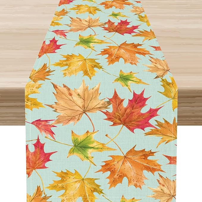 Fall Table Runner, Farmhouse Seasonal Autumn Maple Leaves Harvest Thanksgiving Country Coffee Table Center Decor for Home Kitchen Dining Patio Holiday Party Indoor Outdoor Decorations, 13"x72" Inch