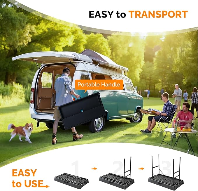 VINGLI Portable Cooler Table with Extra Storage Shelf, Alloy Steel, Black, Picetable Model