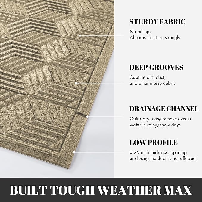 Yimobra Extra Large Door Mat 60x32, All-Season Waterproof Outdoor Mats for Front Door Entrance with Drainage Holes, Heavy Duty Non-Slip Doormat for Garage Patio Entryway Indoor, Beige