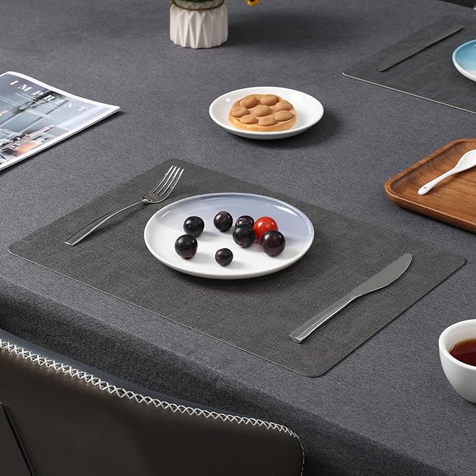 Myir JUN Placemats Dual Sided, Faux Leather Place Mats Set of 4 Indoor Placemat for Dining Table Outdoor Place Mat Manteles Individuales Square Non-Slip Washable Table Mats (Gray Beige, Set of 4)